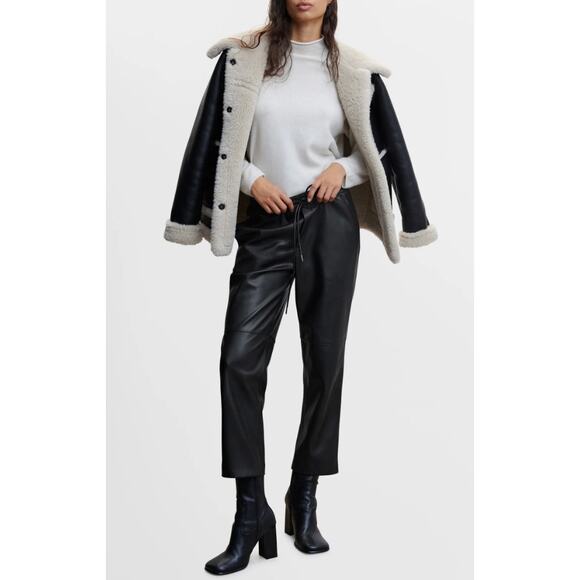 MANGO Womens Faux Leather Pants Large Black Tapered Leg Drawstring Waist Pull On - Picture 13 of 16